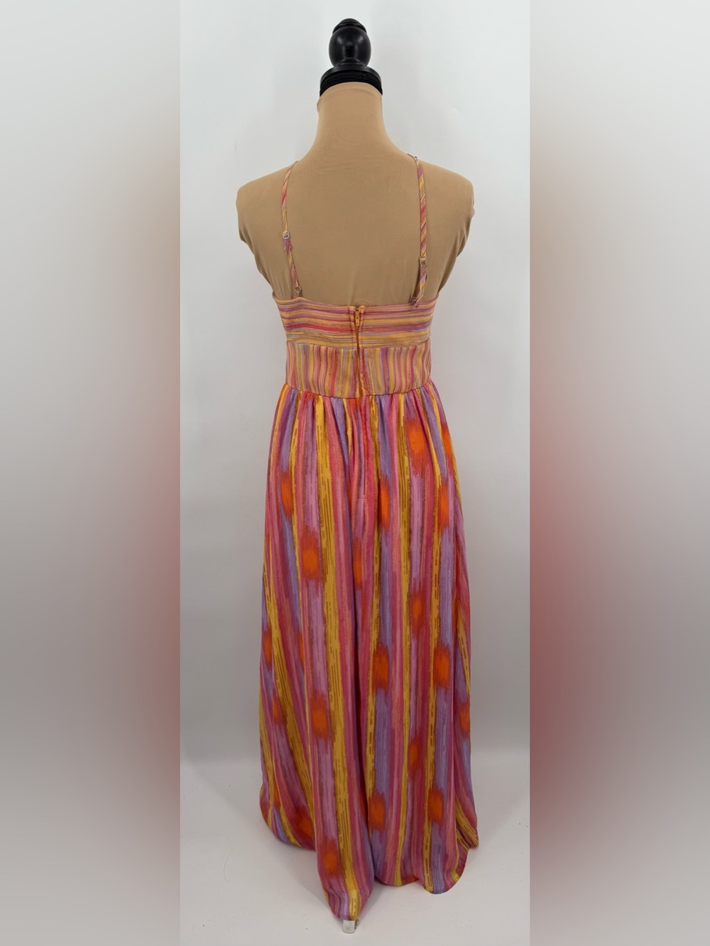 Multicolor striped halter leg slit maxi dress S resort vacation wedding guest - Picture 4 of 10